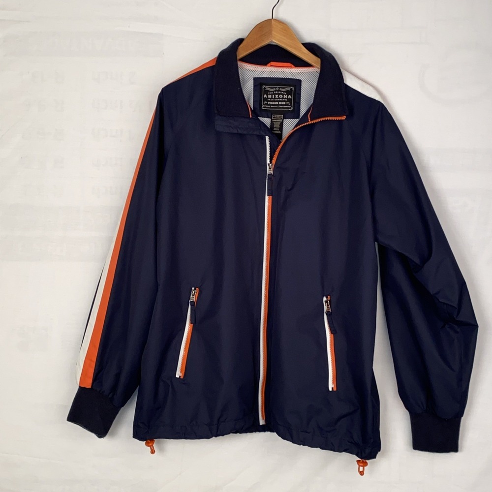 Arizona Jean Company Windbreaker Men's Large Blue Orange‎ and White